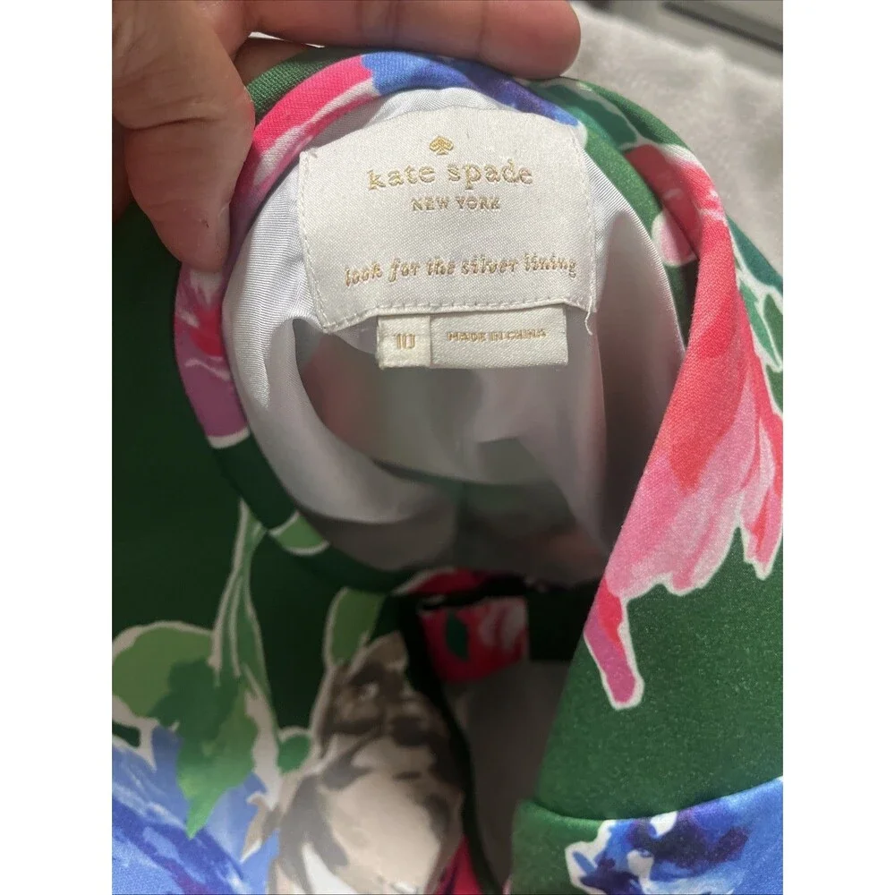 Kate Spade Stelli In Full Bloom Dress Size 10 Green Floral Fit Flare